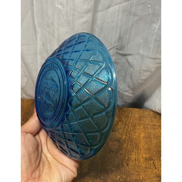 Vintage Blue Glass Zodiac Pisces Trinket Bowl Lattice Design Astrology - Picture 5 of 9